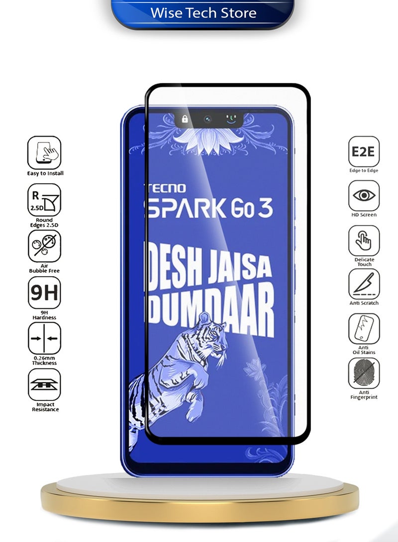 Wtech Tecno Spark Go 3 4G 2026 / TECNO GO 3 Premium E2E Series Full Glue Full Cover Tempered Glass Screen Protector (MSGECN) - Clear/Black - Image 2